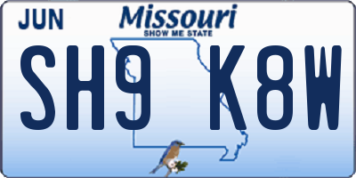 MO license plate SH9K8W