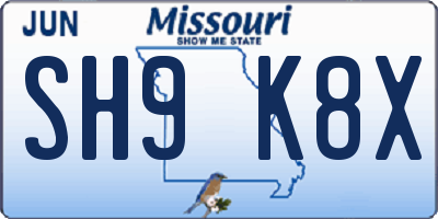 MO license plate SH9K8X