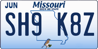 MO license plate SH9K8Z