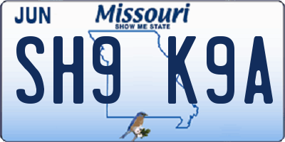 MO license plate SH9K9A