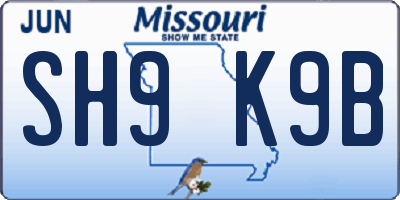 MO license plate SH9K9B