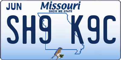 MO license plate SH9K9C