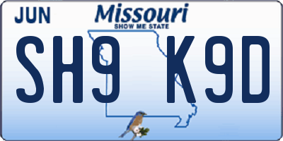 MO license plate SH9K9D