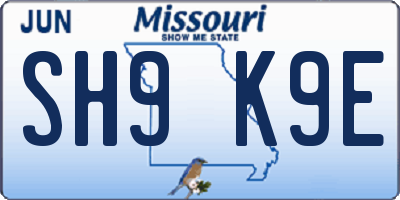 MO license plate SH9K9E