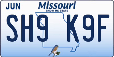 MO license plate SH9K9F
