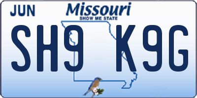 MO license plate SH9K9G