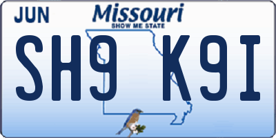 MO license plate SH9K9I