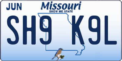 MO license plate SH9K9L