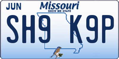 MO license plate SH9K9P