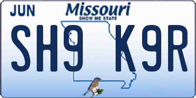 MO license plate SH9K9R