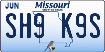 MO license plate SH9K9S