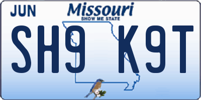 MO license plate SH9K9T