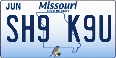 MO license plate SH9K9U