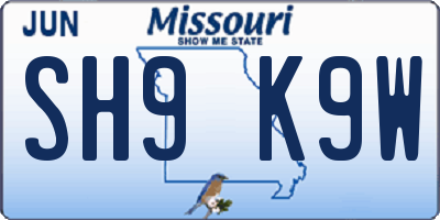 MO license plate SH9K9W