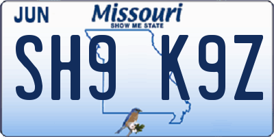 MO license plate SH9K9Z