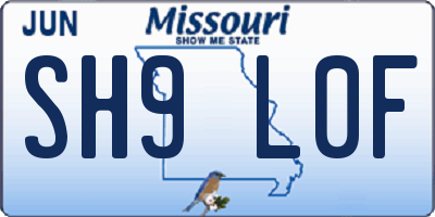 MO license plate SH9L0F