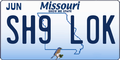 MO license plate SH9L0K