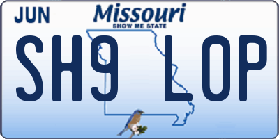 MO license plate SH9L0P