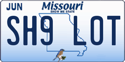 MO license plate SH9L0T