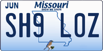 MO license plate SH9L0Z
