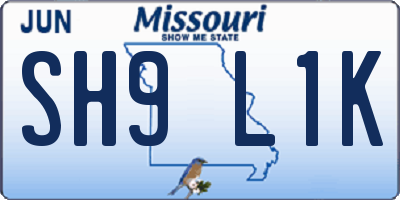 MO license plate SH9L1K