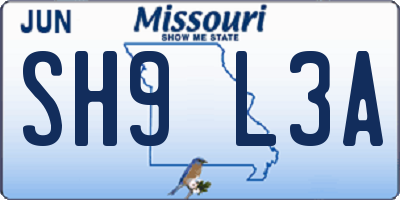 MO license plate SH9L3A