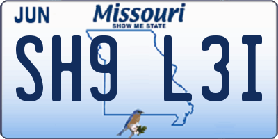MO license plate SH9L3I