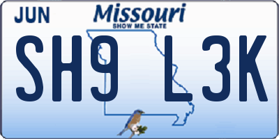 MO license plate SH9L3K