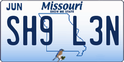 MO license plate SH9L3N