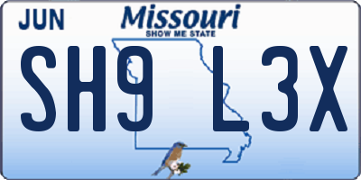 MO license plate SH9L3X