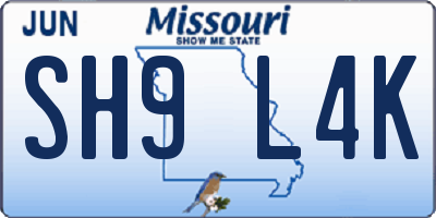 MO license plate SH9L4K