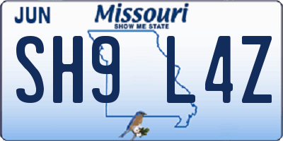 MO license plate SH9L4Z