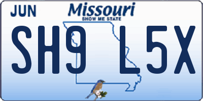 MO license plate SH9L5X