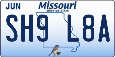 MO license plate SH9L8A