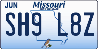 MO license plate SH9L8Z
