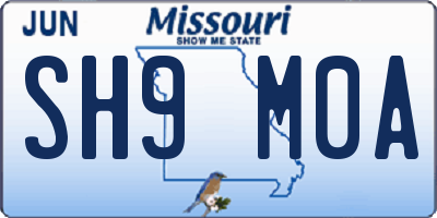MO license plate SH9M0A