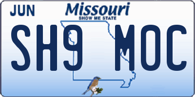 MO license plate SH9M0C