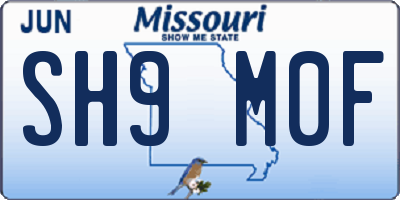 MO license plate SH9M0F