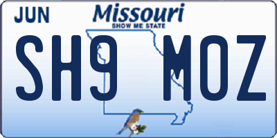 MO license plate SH9M0Z