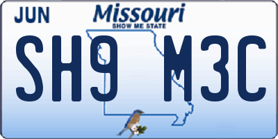 MO license plate SH9M3C