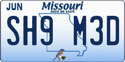 MO license plate SH9M3D