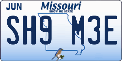 MO license plate SH9M3E