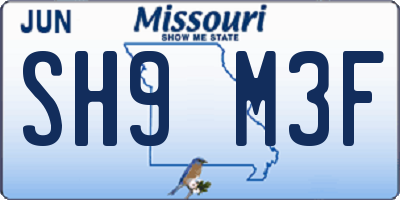 MO license plate SH9M3F