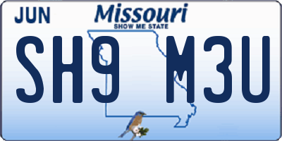 MO license plate SH9M3U