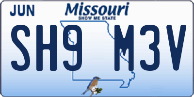 MO license plate SH9M3V