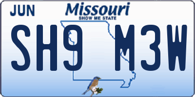 MO license plate SH9M3W