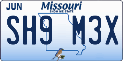 MO license plate SH9M3X