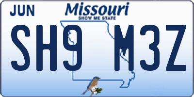 MO license plate SH9M3Z