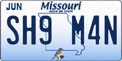 MO license plate SH9M4N