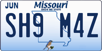 MO license plate SH9M4Z